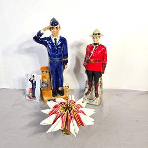 Lot #527 -  Vintage Collectible American Legion Liquor Whiskey Bottles - 1972 Ezra Brooks & Canadian Mountie 