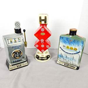 Lot #530 -  Vintage Reno Harold's Club Whiskey Decanter Lot - 3 Collectible Pieces.