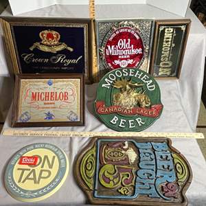 Lot #504 -  Sample title Vintage Beer Advertising Sign Lot - Crown Royal, Michelob, Old Milwaukee & More.