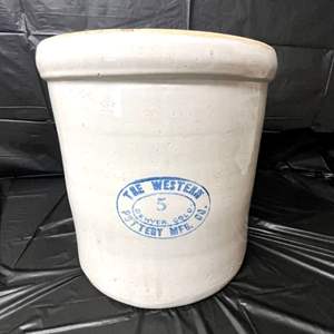 Lot #568 -  Large Antique Western Pottery Mfg. Co.  Stoneware Crock - 5 Gallon - Denver, Colorado.