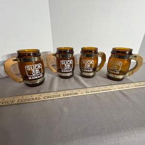 Lot #516 -  Set of 4 Vintage Suck 'Em Up Hawaiian Beer Mugs