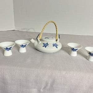 Lot #519 -  Vintage Chinese Porcelain Teapot Set - 4 Cups Included