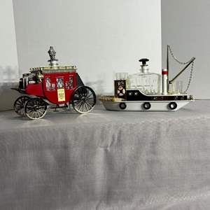 Lot #522 -  Vintage Glass Carriage and Steamboat Decanter Set.