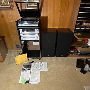 Lot #571 - Kenwood Cabinet and Stereo System includes Turntable, Amplifier, Tuner, Cassette Player & Speakers