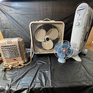 Lot #617 -  Vintage Electronic Household Items - Heater and Fans Lot.