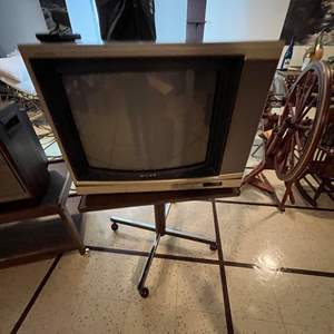 Lot #625 -  Sony Trinitron Color TV - Model KV-1926RA with Original Remote and Rolling Cart