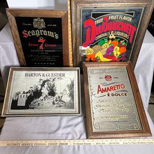 Lot #501 -  Vintage Advertising Signs Lot - Seagram's, Dudouchet, Barton & Guelstier, Amaretto and More.