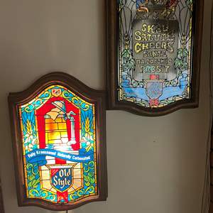 Lot #509 -  Vintage plastic  Stained Glass Style Wall Signs - Old Style Beer & Cheers.