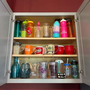 Lot #35 Contents of Kitchen Cabinet - Mugs, Vases, Cups & More