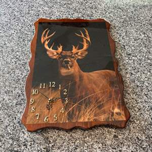 Lot #79 Large Wood Wall Clock w/ Deer Print