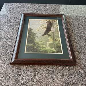 Lot #80 Framed Bald Eagle Landscape Print - Signed 