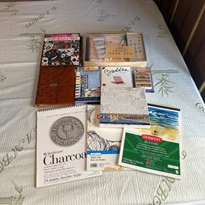 Lot #148 Charcoal Paper, Canvas Kit, Wooden Stamps & More Art Supplies