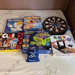 Lot #161 Variety of Games - Darts, Rubbiks, Clue Junior & More