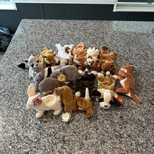 Lot #309 Variety of Animal Ty Beanie Babies - Raccoon, Kangaroo, Walrus, Dog & More