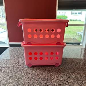 Lot #317 (2) Stackable Rolling Laundry Baskets