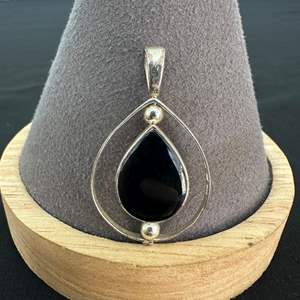 Lot #388 Large Sterling Silver & Black Onyx Pendant