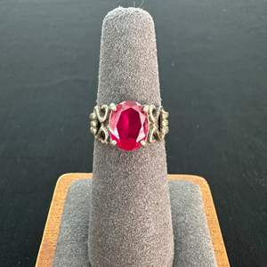 Lot #447 Sterling Silver & Ruby Ring - Size 5.75