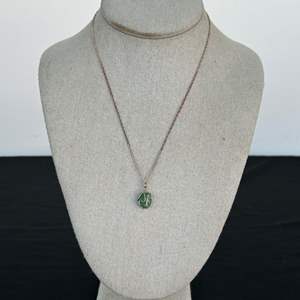 Lot #452 Sterling Silver Necklace w/ Green Stone Pendant