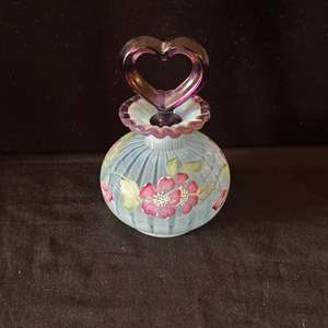 Lot #4 George W Fenton Hand Painted Perfume Bottle with Heart Stopper - Signed