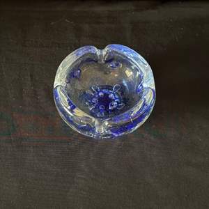 Lot #10 Vintage Hand Blown Glass Blue Ashtray