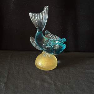 Lot #11 Vintage Murano Glass Fish On Gold Inclusion Hemisphere Base, 1950s