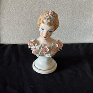 Lot #25 Porcelain Woman's Bust Figurine w/ Roses  - Japan