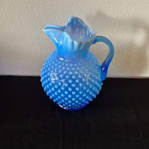 Lot #36 Blue Glass Hobnail Creamer Pitcher