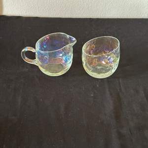 Lot #41 Iridescent Glass Sugar Bowl & Creamer Pitcher Set