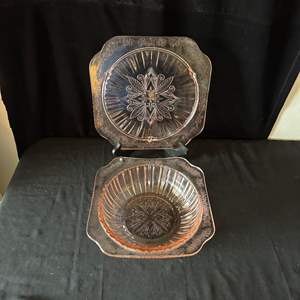 Lot #71 Pink Glass Plate & Bowl Set