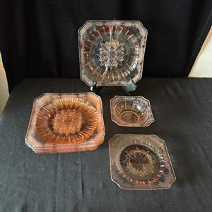 Lot #73 Assorted Pink Glass Plates & Serving Dishes