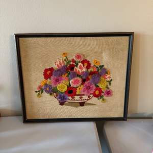 Lot #107 Framed Cross Stitch Floral Arrangement