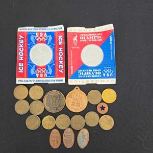 Lot #180 Assorted Vintage Pressed & Other Memorabilia Coins - US Olympics, Kona Dollar (Hawaii), Dennys & More