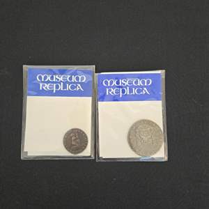 Lot #181 (2) Museum Replica Coins - Spanish Milled Dollar (1760) & Anti-Slavery Token (1834)