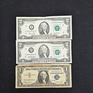 Lot #188 Vintage US Bills - (2) $2 Bills & (1) 1957 B Series $1 Bill