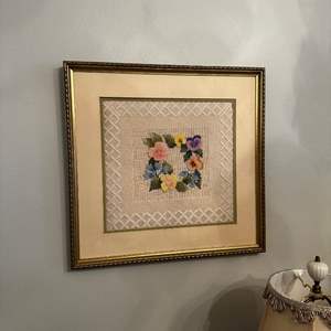 Lot #228 Framed Floral Cross Stitch Art