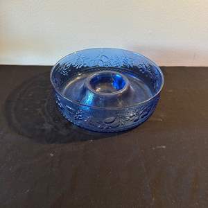 Lot #241 Embossed Blue Glass Chip & Dip Bowl