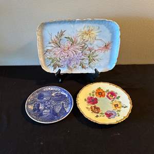 Lot #252 Elegant Floral Platter & 2 Decorative Plates - England & France