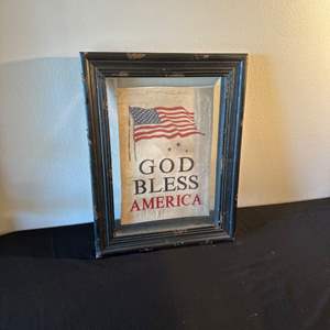 Lot #264 Heavy Glass Frame God Bless America Sign