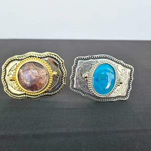 Lot #283 (2) Large Colored Stone Belt Buckles