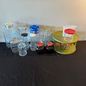 Lot #541 Assorted Glass Jars & More