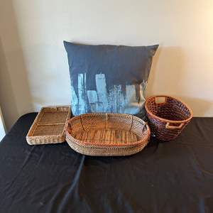 Lot #545 Decorative Woven Baskets & Throw Pillow