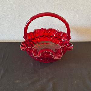 Lot #579 Decorative Fenton Red Glass Basket