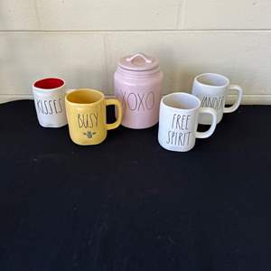 Lot #603 Rae Dunn Mugs & Cookie Jar