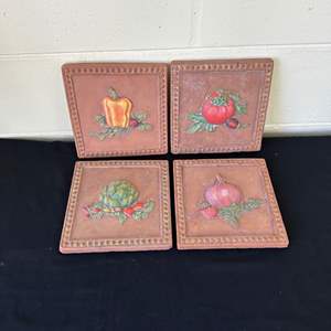 Lot #608 (4) Heavy Ceramic Vegetable Tiles