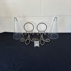 Lot #612 (2) Metal & Glass Wall Vases