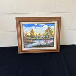 Lot #693 Framed Landscape Canvas Painting - Signed 