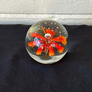 Lot #703 Blown Art Glass Paperweight w/ Exotic Flower