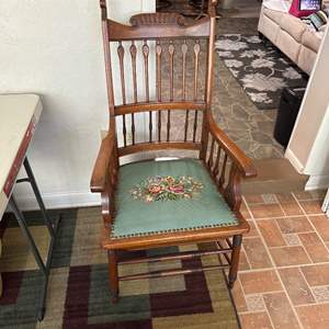 Lot #709 Wood Chair w/ Floral Upholstered Seat