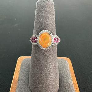 Lot #756 Sterling Silver & Fire Opal Ring - Size 5.75