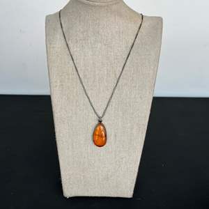 Lot #773 Sterling Silver Necklace w/ Amber Necklace 